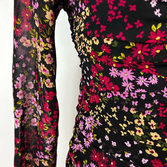 ASTR The Label Athena Midi Dress Floral Black Puff Sleeve Coquette Womens Sz XS - Picture 11 of 12